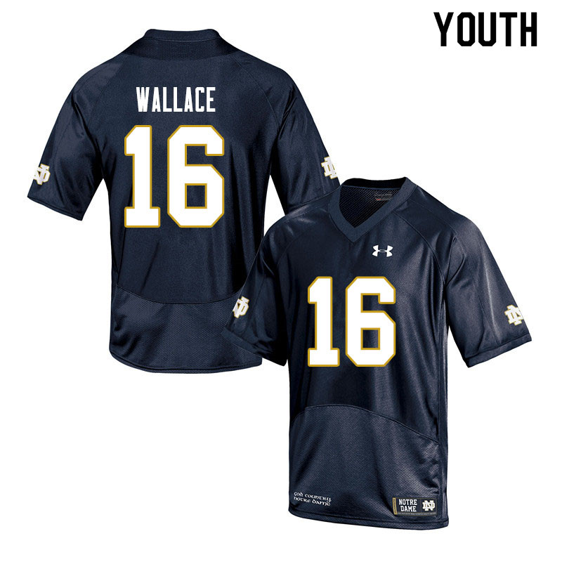 Youth #16 KJ Wallace Notre Dame Fighting Irish College Football Jerseys Sale-Navy - Click Image to Close